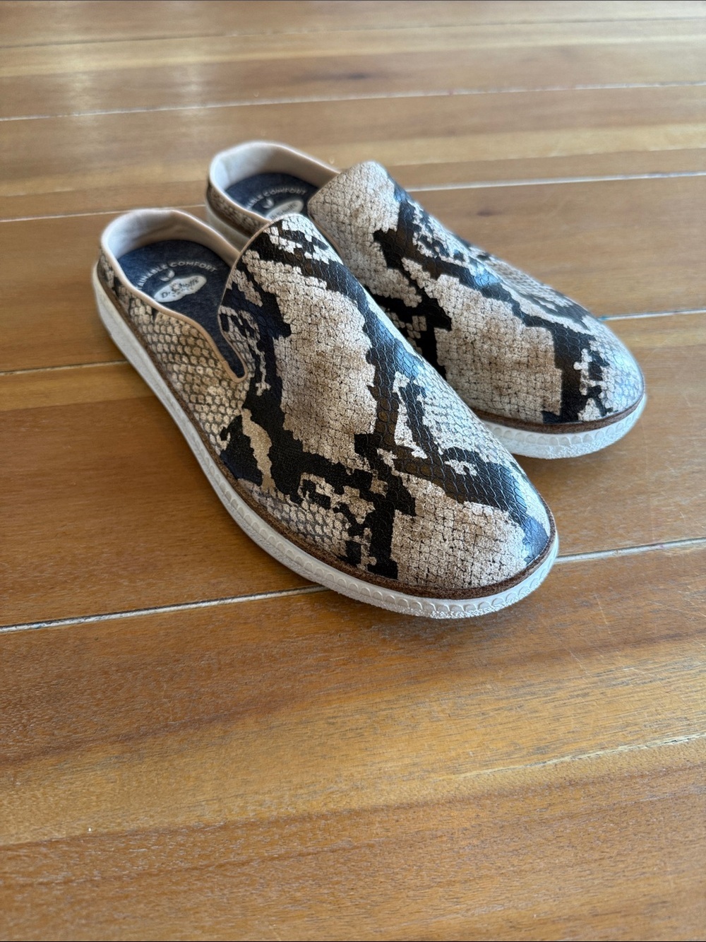 Dr. Scholl's Slip-On Snake Print Sneakers - Beige and Black